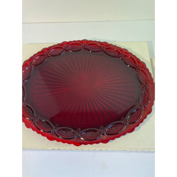 Avon 1876 Cape Cod Collection  vintage Ruby Red Glass Oval Serving Platter - Picture 1 of 9